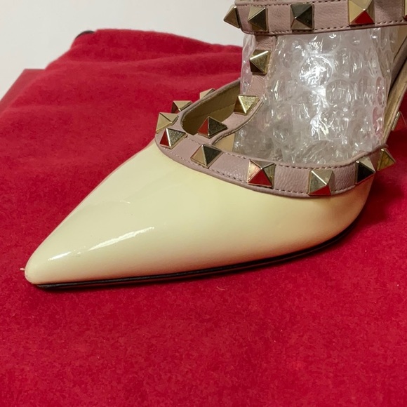 Valentino Rouckstud Double strap pointy toe off white patent leather high heels - Picture 12 of 16